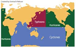 台風 サイクロン ハリケーン分布図